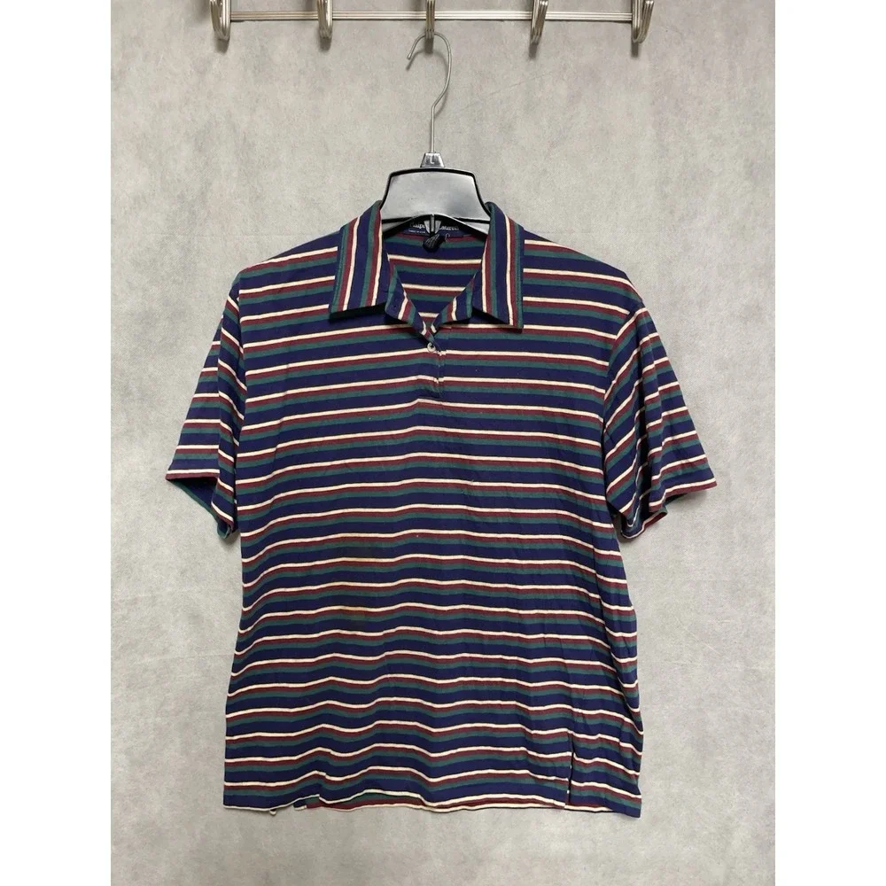 VTG‎ Ralph Lauren Polo Shirt Men M Rainbow Striped Cotton Casual Preppy USA 90s